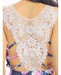 Women Sexy Floral Print Hollow Lace Stitching Spaghetti Strap Dress