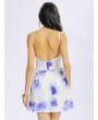 Women Sexy Halter Neck Ink Print Backless Sleeveless Mini Dress