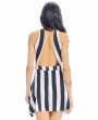 Women Sexy Stripe Halter Hollow Pleated Backless Sleeveless Mini Dress