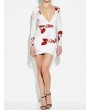 Ink Floral Print Backless V-neck Long Sleeve Women Mini Dress