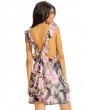 Women Sexy Floral Print Loose Backless Pleat Sleeveless Dress