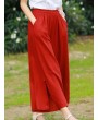 Side Splited Solid Color Tassels Elastic Waist Vintage Pants