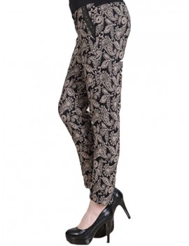 Ethnic Print Patchwork Elastic High Waist Women Pants