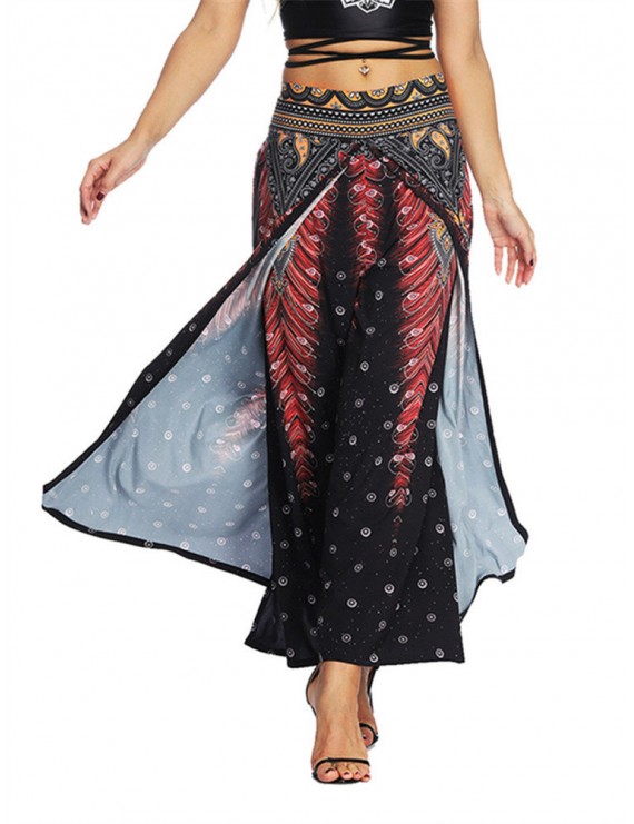 Boho Print Inregular Wide Leg Yoga Pants