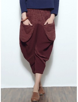 Casual Print Patchwork Elastic Waist Women Harem Pants