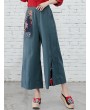 Folk Style Floral Print Patchwork Splited High Waist Women Pants