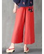 Folk Style Floral Print Patchwork Splited High Waist Women Pants