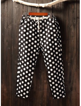 Polka Dots Loose Elastic Waist Cropped Pants