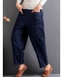 Casual Solid Color Patchwork Elastic Waist Women Harem Pants