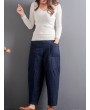 Casual Solid Color Patchwork Elastic Waist Women Harem Pants