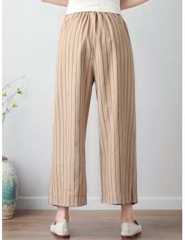 Stripe Wide Leg Drawstring Waist Casual Pants