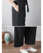 Stripe Wide Leg Drawstring Waist Casual Pants