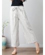 Stripe Wide Leg Drawstring Waist Casual Pants