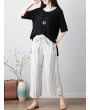 Stripe Wide Leg Drawstring Waist Casual Pants