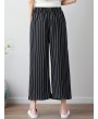 Stripe Wide Leg Drawstring Waist Casual Pants