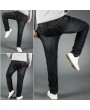 Mens Plus Size Winter Thicken Fleece Washed Mid Waist Straight Cotton Jeans