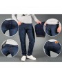 Mens Plus Size Winter Thicken Fleece Washed Mid Waist Straight Cotton Jeans