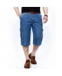 Casual Loose Straight Leg Thin Cotton Short Multi Pockets Jeans for Men