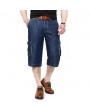 Casual Loose Straight Leg Thin Cotton Short Multi Pockets Jeans for Men