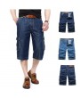 Casual Loose Straight Leg Thin Cotton Short Multi Pockets Jeans for Men