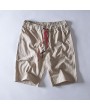 Mens Summer 100% Cotton Breathable Solid Color Knee Length Drawstring Casual Shorts