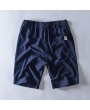 Mens Summer 100% Cotton Breathable Solid Color Knee Length Drawstring Casual Shorts