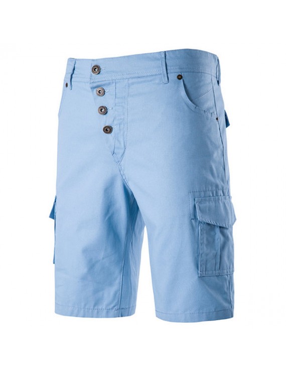 Mens Solid Color High Waist Knee Length Regular Fit Casual Cargo Shorts