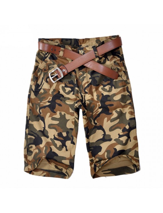 Mens Summer 100%Cotton Breathable Camouflage Knee Length Casual Shorts