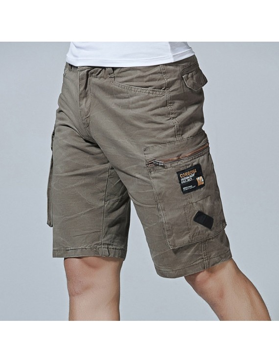 Mesn Outdoor Multi-pocket Cargo Shorts Solid Color Knee Length Casual Cotton Shorts