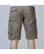 Mesn Outdoor Multi-pocket Cargo Shorts Solid Color Knee Length Casual Cotton Shorts