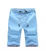 Mens Elastic Waist Cotton Thin Breathable Solid Color Knee Length Regular Fit Casual Beach Shorts