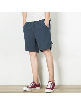 Mens Summer Breathable Solid Color Loose Drawstring Casual Shorts Board Shorts