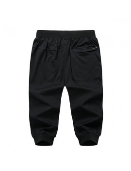 Mens Summer Breathable Solid Color Drawstring Sport Casual Calf-Length Pencil Pants