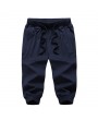 Mens Summer Breathable Solid Color Drawstring Sport Casual Calf-Length Pencil Pants