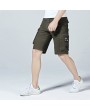 Mens Outdoor Loose Shorts Multi-pocket Solid Color Knee Length Sport Shorts