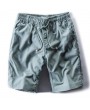 Mens Summer Cotton Linen Elastic Waist Drawstring Solid Color Knee Length Casual Beach Shorts