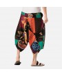 Vintage Mens Cotton Linen Harem Pants Hip Hop Baggy Wide Leg Pants Streetwear Printed Boho Trousers