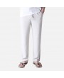 Mens Casual Loose Straight Pants Elastic Waist Retro Cotton Pants