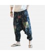 Mens Casual Cotton Linen Loose Pants Chinese Style Smock Waist Solid Wide Legs Trousers