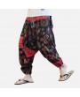 Mens Casual Cotton Linen Loose Pants Chinese Style Smock Waist Solid Wide Legs Trousers