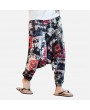 Mens Casual Cotton Linen Loose Pants Chinese Style Smock Waist Solid Wide Legs Trousers