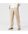 Mens Cotton Linen Breathable Loose Pants Zip Fly Elastic Waist Solid Color Casual Pants