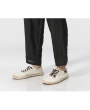 Mens Cotton Linen Breathable Loose Pants Zip Fly Elastic Waist Solid Color Casual Pants