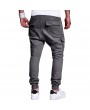 Mens Multi-pocket Cargo Pants Elastic Waist Solid Color Slim Fit Casual Trousers