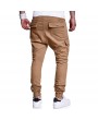 Mens Multi-pocket Cargo Pants Elastic Waist Solid Color Slim Fit Casual Trousers