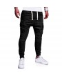 Mens Multi-pocket Cargo Pants Elastic Waist Solid Color Slim Fit Casual Trousers