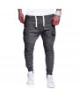 Mens Multi-pocket Cargo Pants Elastic Waist Solid Color Slim Fit Casual Trousers