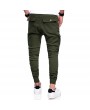 Mens Multi-pocket Cargo Pants Elastic Waist Solid Color Slim Fit Casual Trousers