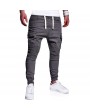 Mens Multi-pocket Cargo Pants Elastic Waist Solid Color Slim Fit Casual Trousers