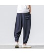 Mens Thin Linen Breathable Solid Color Loose Drawstring Casual Harem Pants